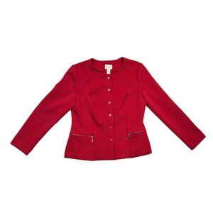 Chicos Blazer Jacket Womens Size 1 Red Textured Knit Snap‎ Closure